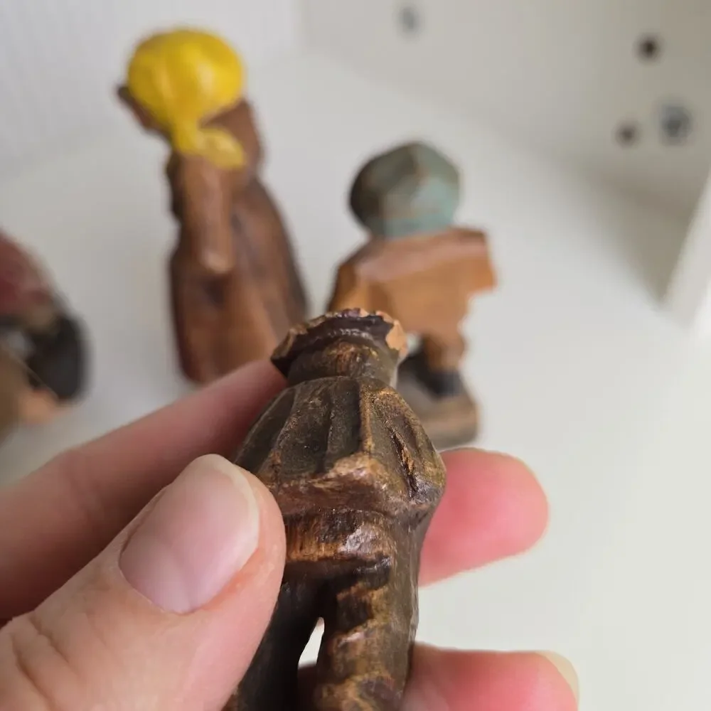 Vintage‎ European Folk Art Wood Carved Figures People Lot Of 5